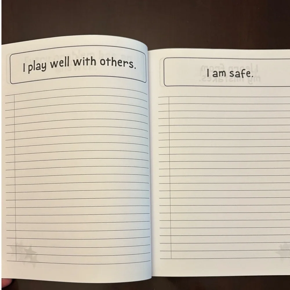 Positive Affirmation Notebook Kids Journal Space Moon Rocket Blue Softcover